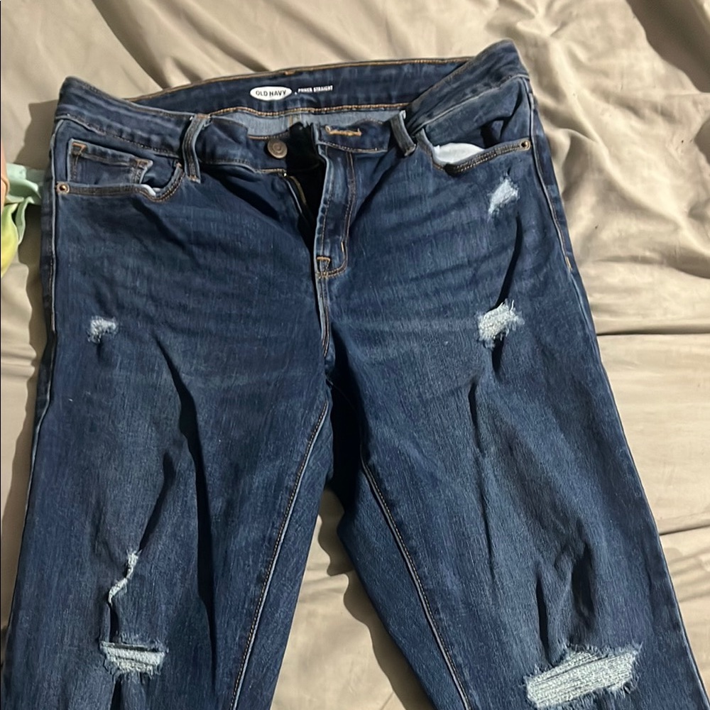 Old Navy Blue Boyfriend Jeans Distressed Casual